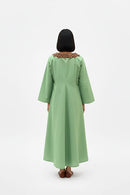 Asparagus Green-Tuscan Red Beaded Collar Maxi Dress