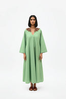 Asparagus Green-Tuscan Red Beaded Collar Maxi Dress