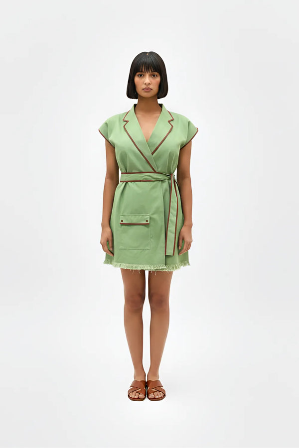Asparagus Green-Tuscan Red Blazer Short Dress