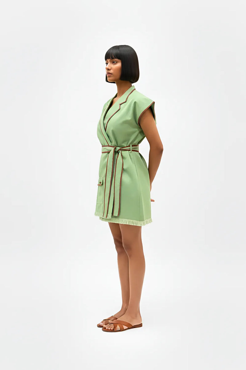 Asparagus Green-Tuscan Red Blazer Short Dress
