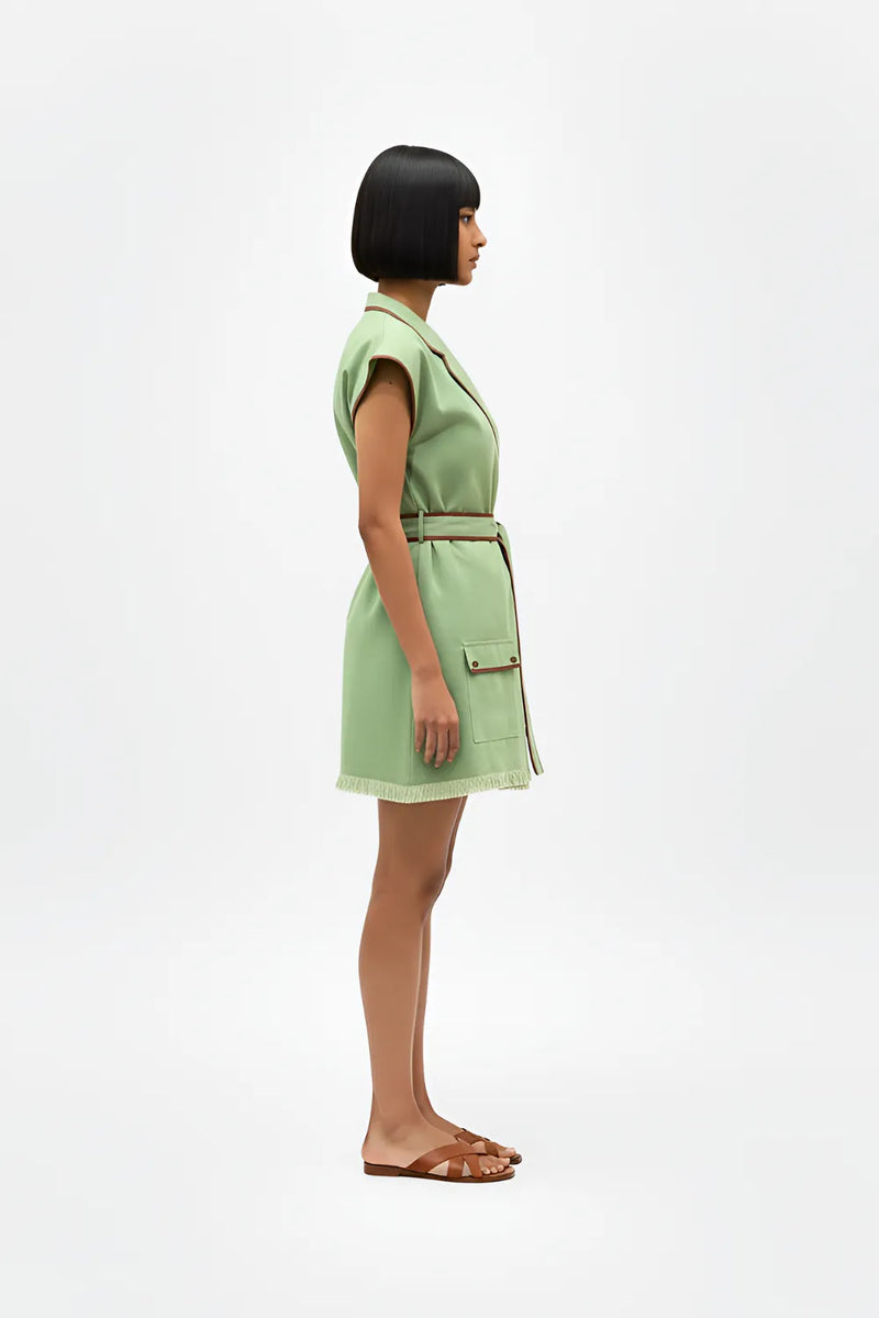 Asparagus Green-Tuscan Red Blazer Short Dress