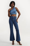 DenZ Pixel Hearts Women Blue Bottom Wear
