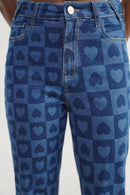 DenZ Pixel Hearts Women Blue Bottom Wear