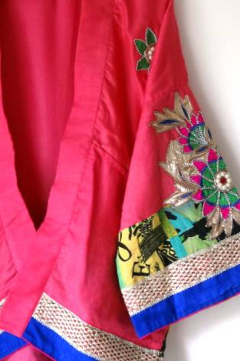 Asian In Me | Crafted from pre-loved saree | Women's Pink Kimono Jacket| Yoru-kimono