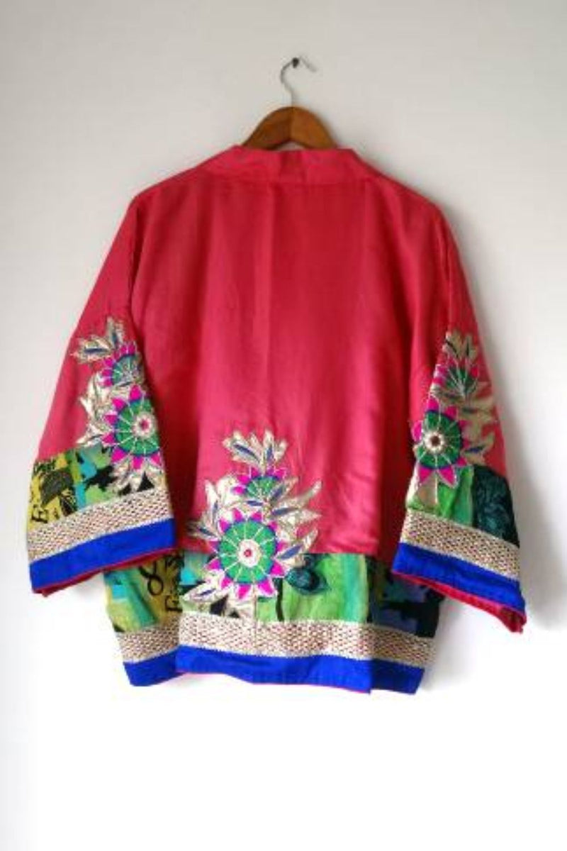 Asian In Me | Crafted from pre-loved saree | Women's Pink Kimono Jacket| Yoru-kimono