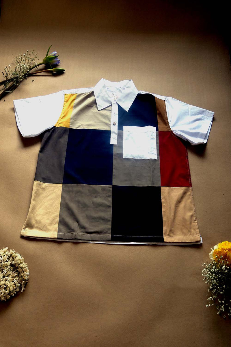 Asian In Me | Cotton Men's Multiclor Upcycled Fabric Polo-Shirt | Ball Game Shirt