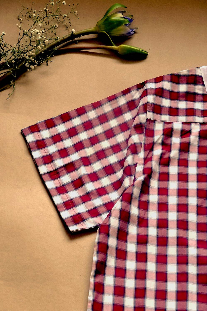 Asian In Me | 100% Cotton Checks Fabric Mens Red-White Polo-Shirt | Ground