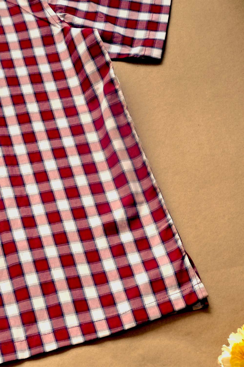 Asian In Me | 100% Cotton Checks Fabric Mens Red-White Polo-Shirt | Ground