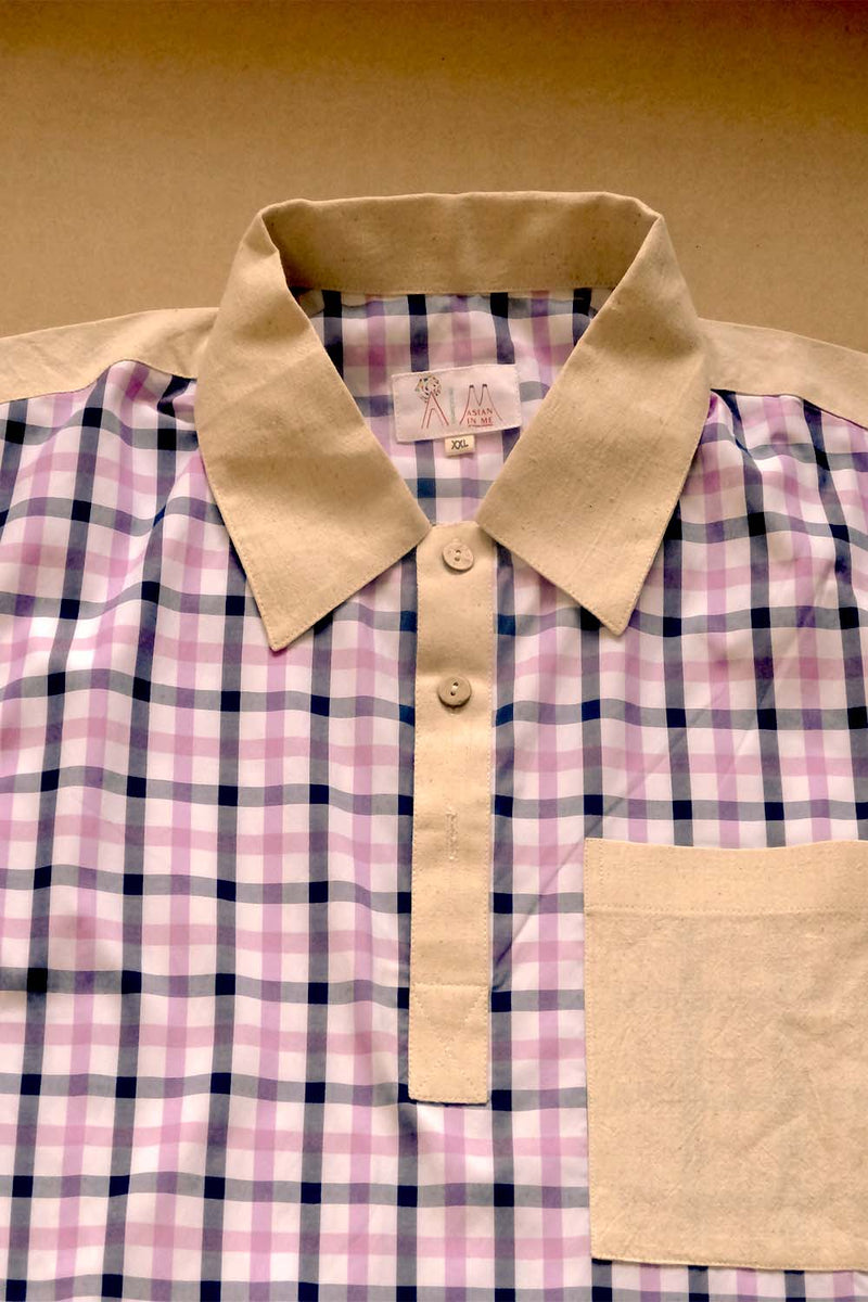 Asian In Me | 100% Cotton Checks Fabric Mens Pink-White Polo-Shirt | Fly Ball