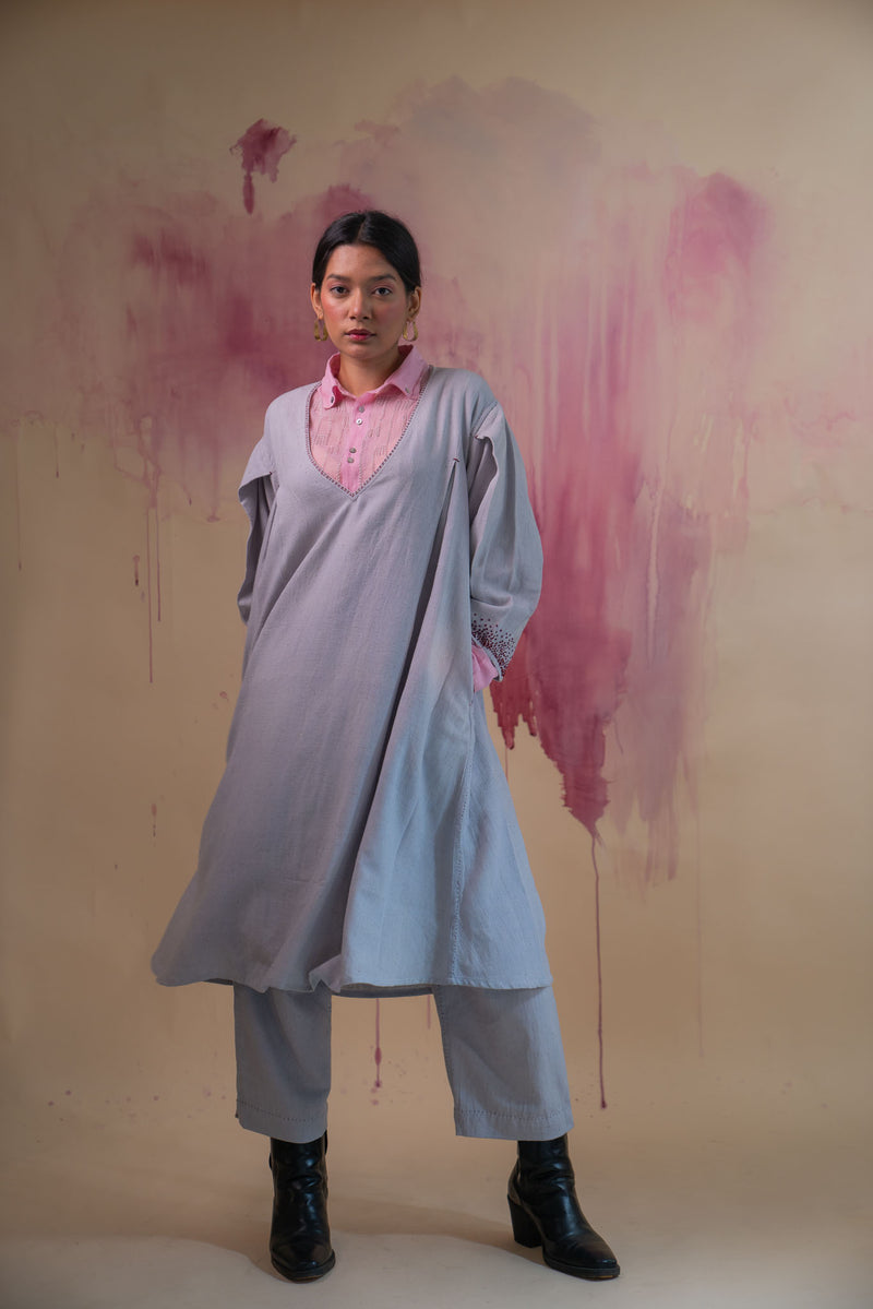 Lafaani Phosphene Layered Dress & Pants Set - Grey