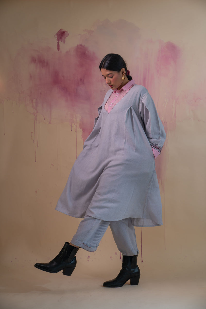 Lafaani Phosphene Layered Dress & Pants Set - Grey
