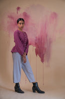 Lafaani Phosphene Ruched Blouse & Grey Pants Set
