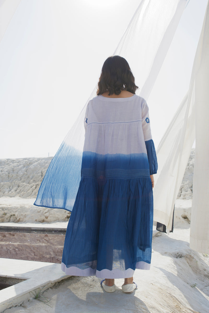 The Loom Art Ocean Sky Handwoven Chanderi Silk Dress