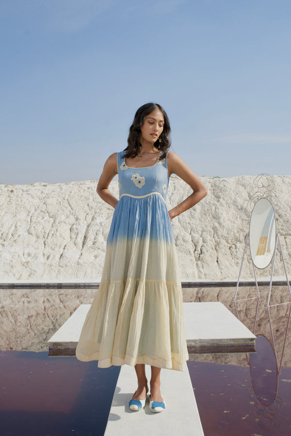 The Loom Art Marine Sun Handwoven Chanderi Silk Dress
