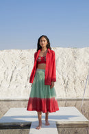 The Loom Art Mint & Wine Co-ord (Set of 3) Handwoven Chanderi Silk Co-ord