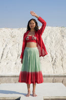 The Loom Art Mint & Wine Co-ord (Set of 3) Handwoven Chanderi Silk Co-ord