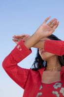 The Loom Art Mint & Wine Co-ord (Set of 3) Handwoven Chanderi Silk Co-ord