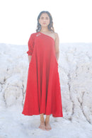 The Loom Art Ruby Red Handwoven Chanderi Silk Dress