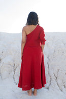 The Loom Art Ruby Red Handwoven Chanderi Silk Dress