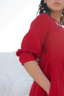 The Loom Art Ruby Red Handwoven Chanderi Silk Dress