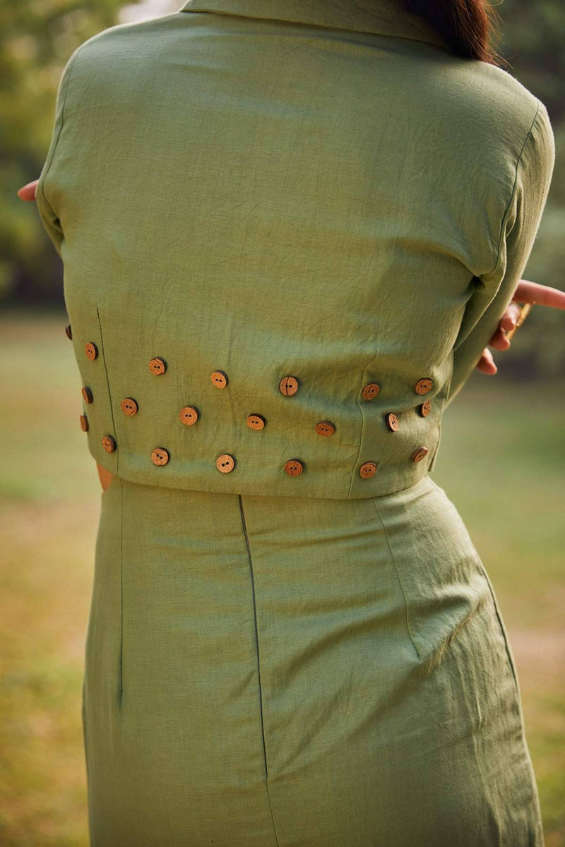 The Conscious Closet Spanish Green Spanish Cut-Out Blazer Dress - Buy on Upcycleluxe The Conscious Closet Spanish Green Spanish Cut-Out Blazer Dress - Buy on Upcycleluxe