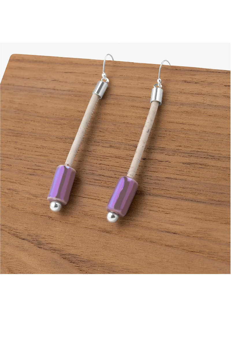 Foret Verbena - Ceramic Lilac Earring 
in Silver and White