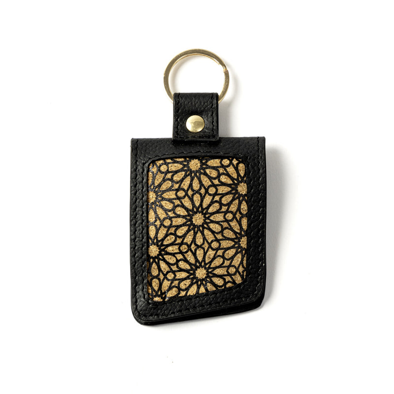 Green Hermitage Key Chain Corporate Gift Plant Leather & Printed Cork| Name Tag Pocket Inside (Black)