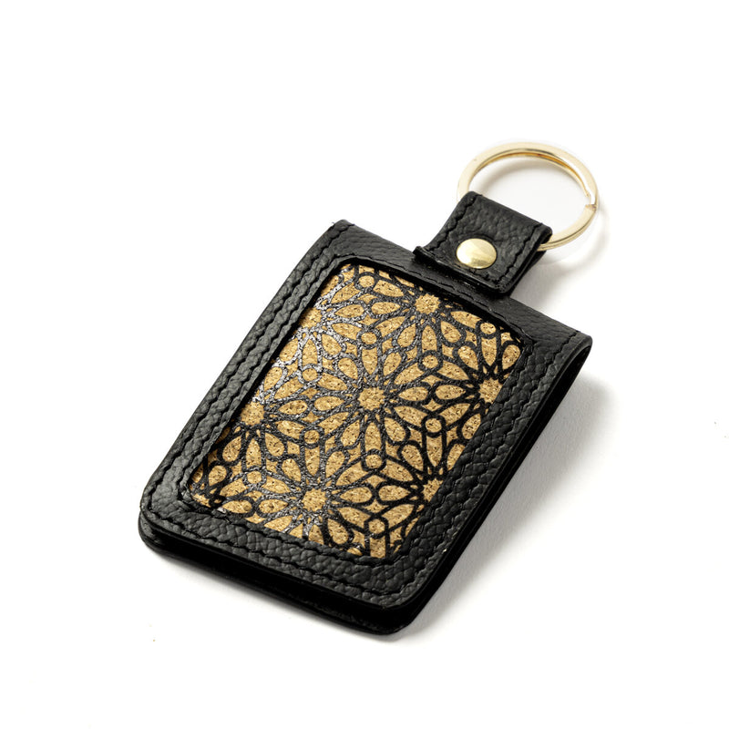 Green Hermitage Key Chain Corporate Gift Plant Leather & Printed Cork| Name Tag Pocket Inside (Black)