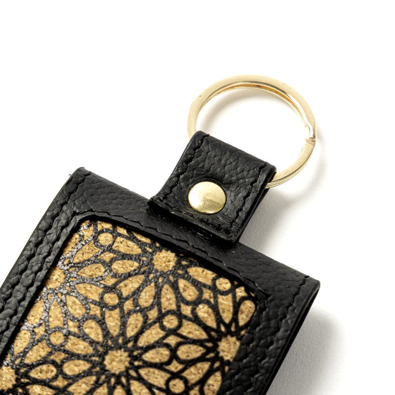 Green Hermitage Key Chain Corporate Gift Plant Leather & Printed Cork| Name Tag Pocket Inside (Black)