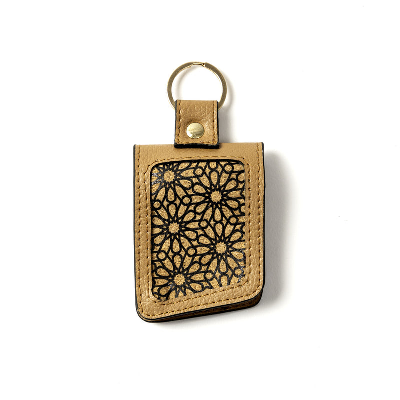 Green Hermitage Key Chain Corporate Gift Plant Leather & Printed Cork| Name Tag Pocket Inside (Caramel)