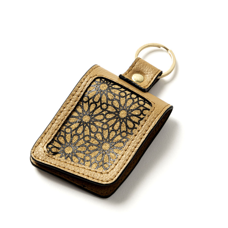 Green Hermitage Key Chain Corporate Gift Plant Leather & Printed Cork| Name Tag Pocket Inside (Caramel)