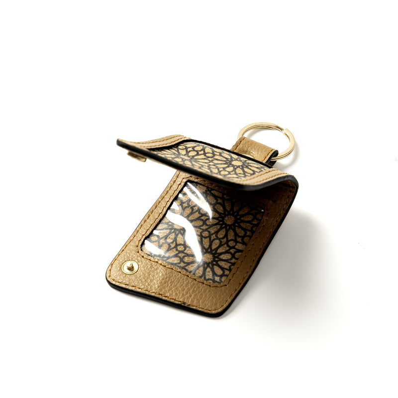 Green Hermitage Key Chain Corporate Gift Plant Leather & Printed Cork| Name Tag Pocket Inside (Caramel)