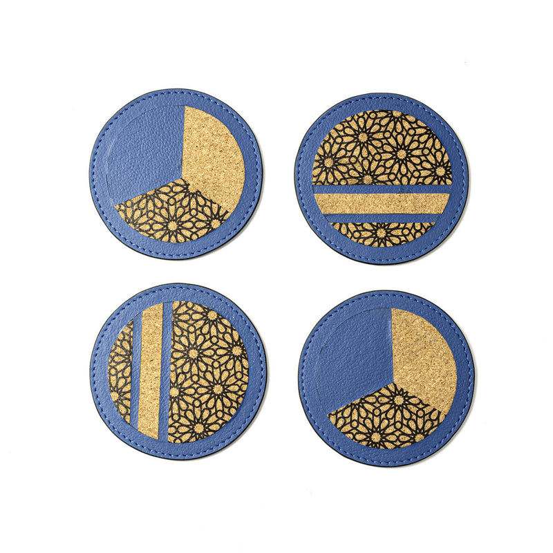 Green Hermitage Coasters Corporate Gift Banana Leather & Printed Cork | Set of 4 (Blue)