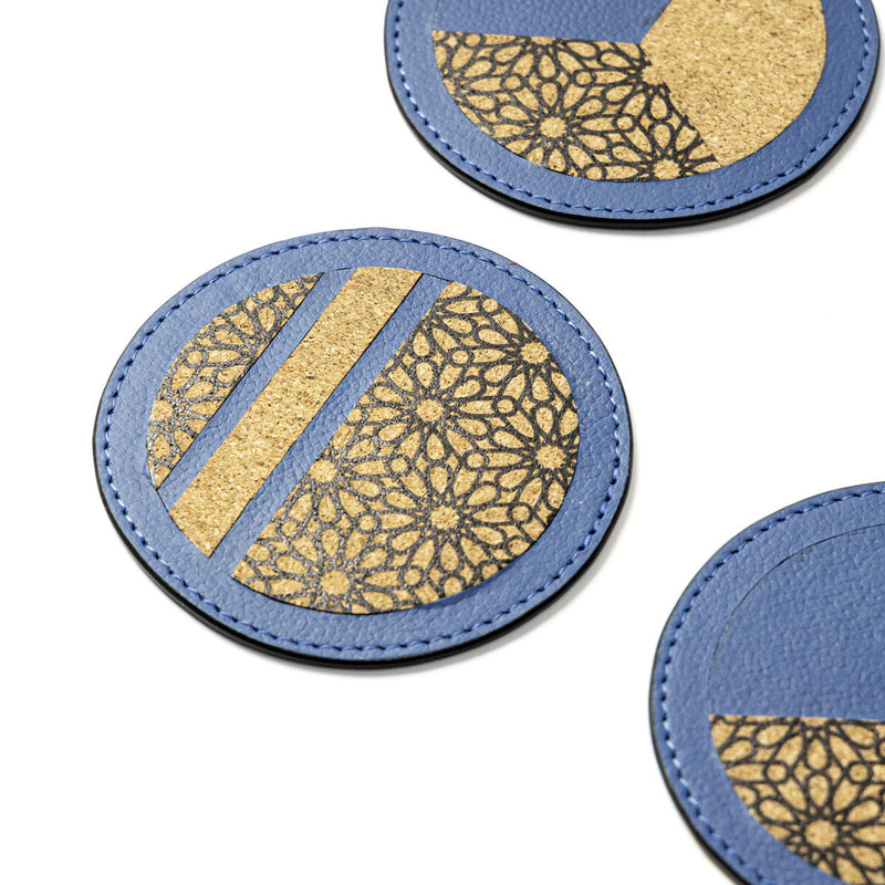 Green Hermitage Coasters Corporate Gift Banana Leather & Printed Cork | Set of 4 (Blue)