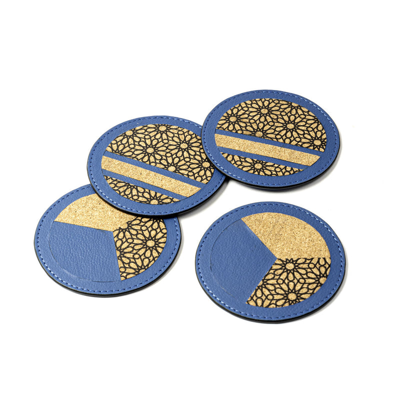 Green Hermitage Coasters Corporate Gift Banana Leather & Printed Cork | Set of 4 (Blue)