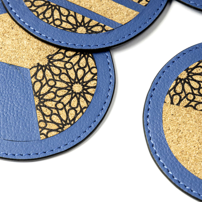 Green Hermitage Coasters Corporate Gift Banana Leather & Printed Cork | Set of 4 (Blue)