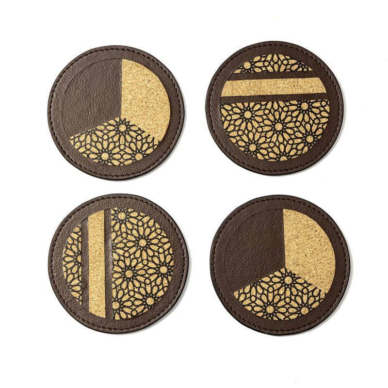 Green Hermitage Coasters Corporate Gift Apple_Leather & Printed Cork | Set of 4 (Maroon)