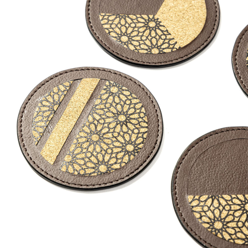 Green Hermitage Coasters Corporate Gift Apple_Leather & Printed Cork | Set of 4 (Maroon)