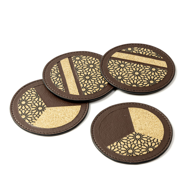 Green Hermitage Coasters Corporate Gift Apple_Leather & Printed Cork | Set of 4 (Maroon)