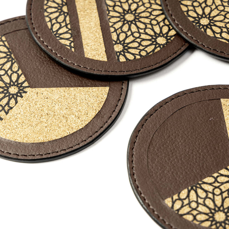 Green Hermitage Coasters Corporate Gift Apple_Leather & Printed Cork | Set of 4 (Maroon)