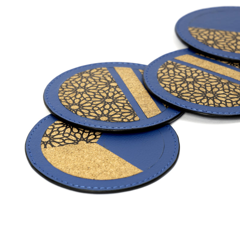 Green Hermitage Coasters Corporate Gift Banana Leather & Printed Cork | Set of 4 (Blue)