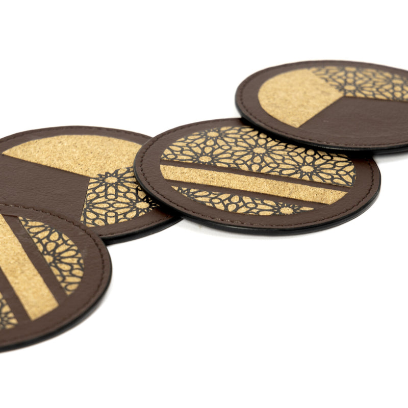 Green Hermitage Coasters Corporate Gift Apple_Leather & Printed Cork | Set of 4 (Maroon)