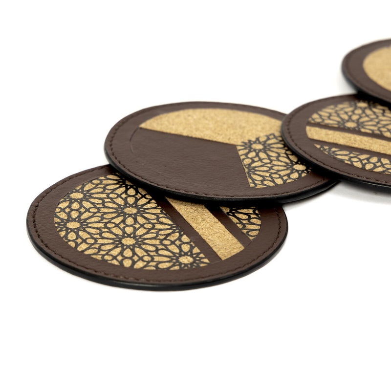 Green Hermitage Coasters Corporate Gift Apple_Leather & Printed Cork | Set of 4 (Maroon)