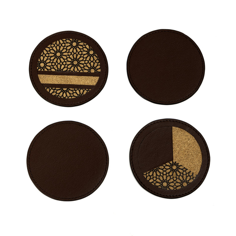 Green Hermitage Coasters Corporate Gift Apple_Leather & Printed Cork | Set of 4 (Maroon)