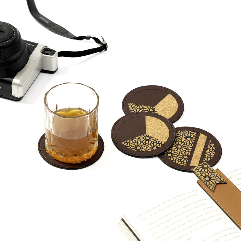 Green Hermitage Coasters Corporate Gift Apple_Leather & Printed Cork | Set of 4 (Maroon)