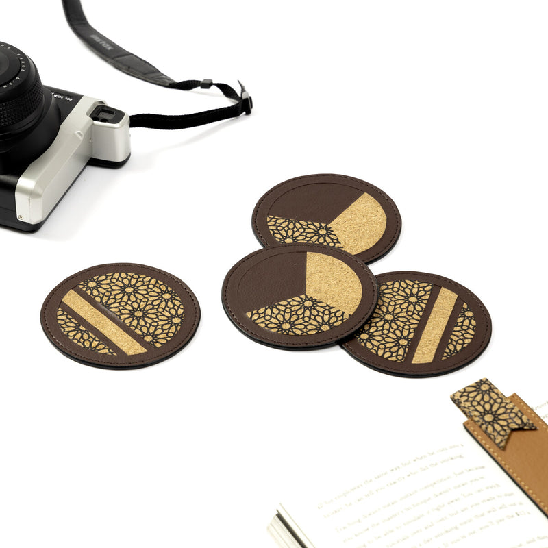 Green Hermitage Coasters Corporate Gift Apple_Leather & Printed Cork | Set of 4 (Maroon)