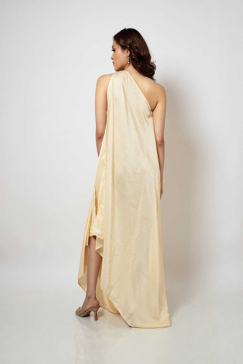 Emotive Fashion Women's Off White One Shoulder Dress - Zero Waste Collection