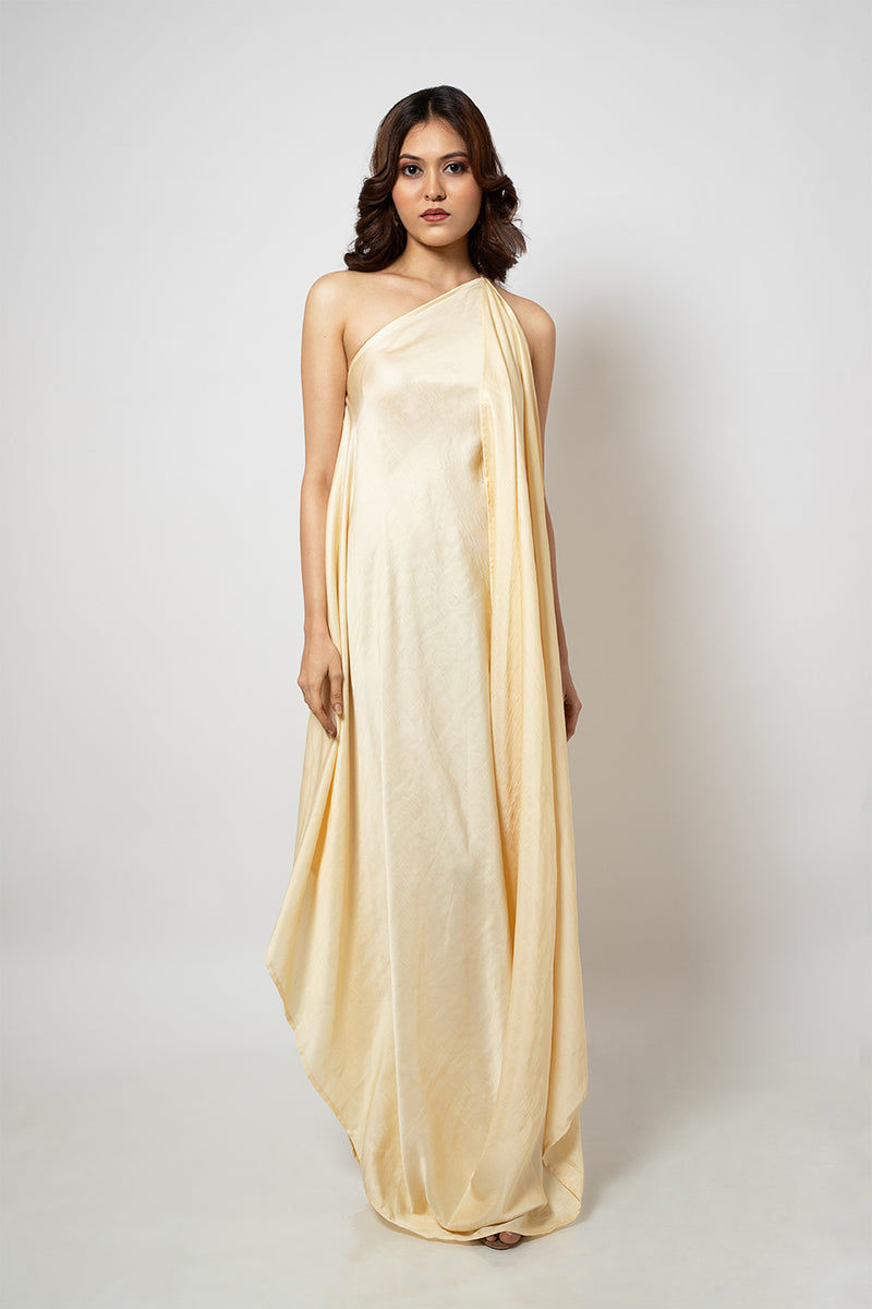 Emotive Fashion Women's Off White One Shoulder Dress - Zero Waste Collection