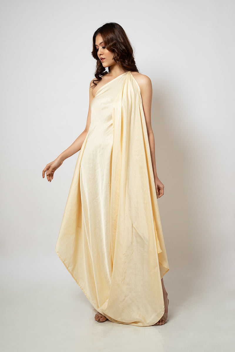 Emotive Fashion Women's Off White One Shoulder Dress - Zero Waste Collection