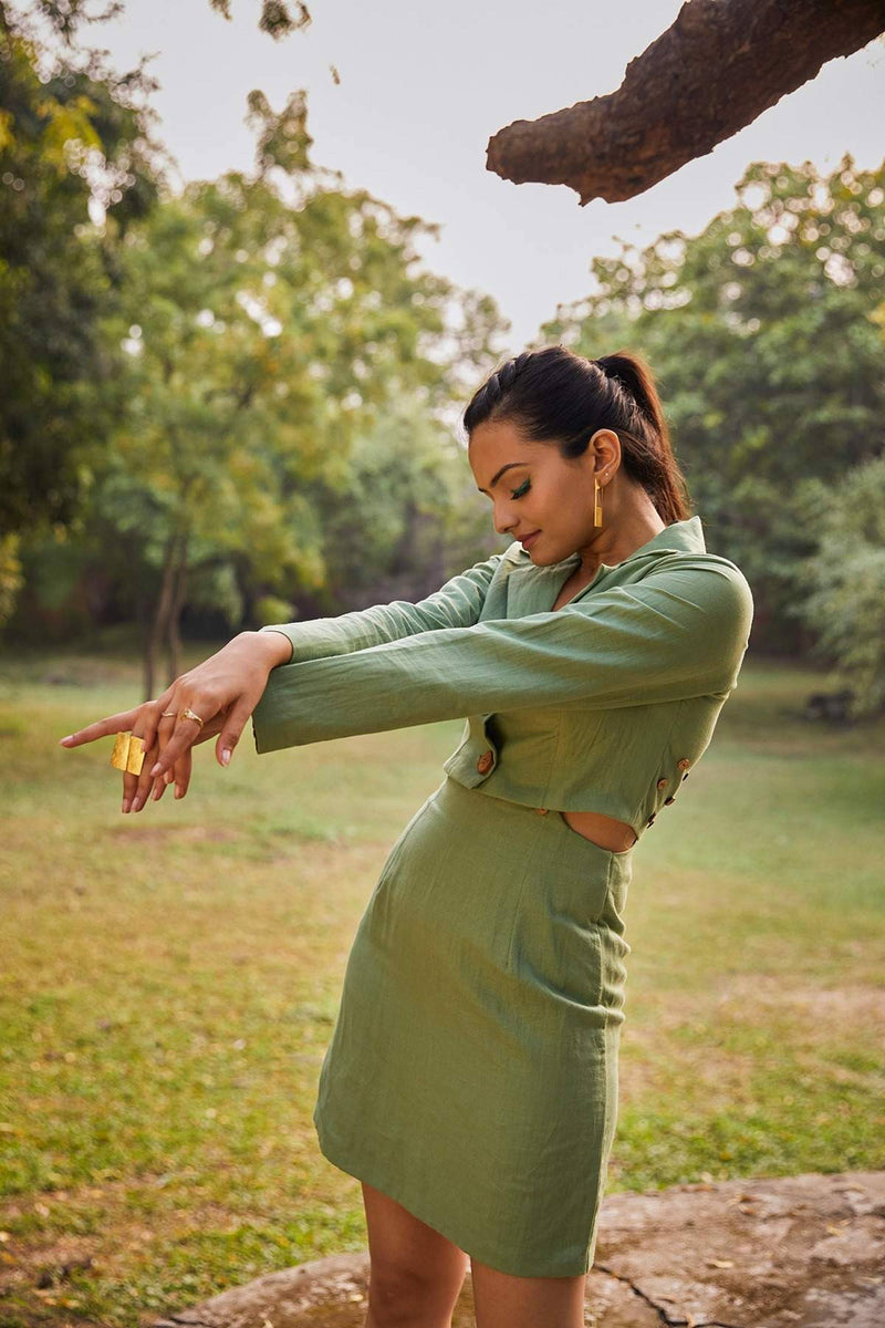 The Conscious Closet Spanish Green Spanish Cut-Out Blazer Dress - Buy on Upcycleluxe The Conscious Closet Spanish Green Spanish Cut-Out Blazer Dress - Buy on Upcycleluxe